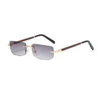 SKFGNX Modische, kleine, rechteckige, randlose Sonnenbrille mit Farbverlauf für Damen und Herren im Vintage-Holzmaserungs-Design. Quadratische Sonnenbrille mit UV400-Schutz, grauer Farbverlauf.