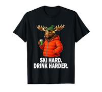 Ski Hard Drink Harder Elch Après Ski Shirt Skifahren T-Shirt