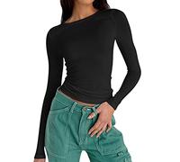 Skims Long-Sleeved Shirt, Slim Fit, Women's Y2K Tops, Long Sleeve Shirts, Crew Neck, Cropped Tee, Plain Basic Crop Tops, Casual Athletic Top, Teenager Streetwear, V Neck, Vintage Clothes, Stockholm
