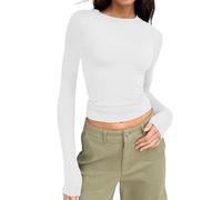 Skims Long-Sleeved Shirt, Slim Fit, Women's Y2K Tops, Long Sleeve Shirts, Crew Neck, Cropped Tee, Plain Basic Crop Tops, Casual Athletic Top, Teenager Streetwear, V Neck, Vintage Clothes, Stockholm