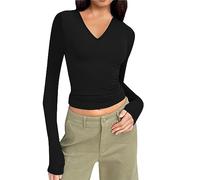 Skims Long-Sleeved Shirt, Slim Fit, Women's Y2K Tops, Long Sleeve Shirts, Crew Neck, Cropped Tee, Plain Basic Crop Tops, Casual Athletic Top, Teenager Streetwear, V Neck, Vintage Clothes, Stockholm