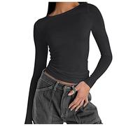 Skims Long-Sleeved Shirt, Slim Fit, Women's Y2K Tops, Long Sleeve Shirts, Crew Neck, Cropped Tee, Plain Basic Crop Tops, Casual Athletic Top, Teenager Streetwear, V Neck, Vintage Clothes, Stockholm