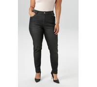 Skinny-fit-Jeans ANISTON PLUS, Damen, Gr. 52, N-Gr, schwarz, Denim/Jeans, Obermaterial: 81% Baumwolle, 17% Polyester, 2% Elasthan, Abriebeffekte, unifarben, figurumspielend knöchellang, Jeans, regular