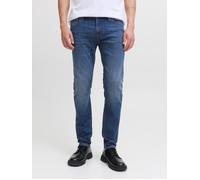 Skinny-fit-Jeans JACK & JONES "JJILIAM JJORIGINAL SQ 223", Herren, Gr. 38, Länge 34, blau (blau denim), Denim/Jeans, Obermaterial: 76% Baumwolle, 22% Polyester, 2% Elasthan, Abriebeffekte, skinny fit 