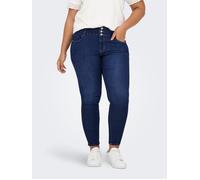 Skinny-fit-Jeans ONLY CARMAKOMA "CARANNA HW SKINNY ANK MBD DNM ANA", Damen, Gr. 42, Länge 32, blau (medium blau denim), Denim/Jeans, Obermaterial: 70% Baumwolle, 25% Polyester, 3% Viskose, 2% Elasthan