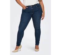 Skinny-fit-Jeans ONLY CARMAKOMA "CARSALLY MID SKINNY DNM BJ581", Damen, Gr. 50, Länge 32, blau (dunkelblau denim), Denim/Jeans, Obermaterial: 64% Baumwolle, 31% Polyester, 3% Viskose, 2% Elasthan, uni