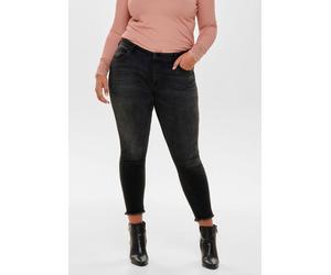 Skinny-fit-Jeans ONLY CARMAKOMA "CARWILLY REG SK ANK JNS", Damen, Gr. 46, Länge 32, schwarz (schwarz, used), Jeans, Obermaterial: 92% Baumwolle, 6% Polyester, 2% Elasthan, figurbetont knöchelfrei, Jea