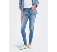 Skinny-fit-Jeans ONLY "ONBLUSH MW COIN PCK ANK RW DNM", Damen, Gr. XL (42), Länge 30, blau (light blau denim), Denim/Jeans, Obermaterial: 92% Baumwolle, 6% Elastomultiester, 2% Elasthan, Destroyed-Eff