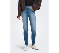 Skinny-fit-Jeans ONLY "ONLBLUSH HW SKINNY ANK DNM", Damen, Gr. S (36), Länge 30, blau (light medium blau denim), Denim/Jeans, Obermaterial: 91% Baumwolle, 5% Polyester, 4% Elasthan, unifarben, skinny