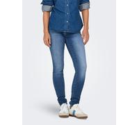 Skinny-fit-Jeans ONLY "ONLBLUSH MID SK DB WAIST DNM TAI BOX X", Damen, Gr. XS (34), Länge 32, blau (medium blau denim), Denim/Jeans, Obermaterial: 92% Baumwolle, 6% Elastomultiester, 2% Elasthan, unif