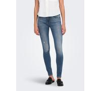Skinny-fit-Jeans ONLY "ONLBLUSH MW SK DET DES BACK EMB DNM", Damen, Gr. XS (34), Länge 30, blau (special blau grau denim), Denim/Jeans, Obermaterial: 92% Baumwolle, 6% Elastomultiester, 2% Elasthan, D