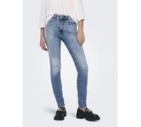 Skinny-fit-Jeans ONLY "ONLFOREVER ICON HW SK LAK DNM GEN476NOOS", Damen, Gr. 25, Länge 32, blau (light medium blau denim), Denim/Jeans, Obermaterial: 97% Baumwolle, 3% Elasthan, Destroyed-Effekte, Jea