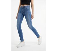 Skinny-fit-Jeans ONLY "ONLMARIA MID WAIST SK DNM BOX", Damen, Gr. XL (42), Länge 32, blau (medium blau denim), Denim/Jeans, Obermaterial: 64% Baumwolle, 31% Polyester, 3% Viskose, 2% Elasthan, unifarb