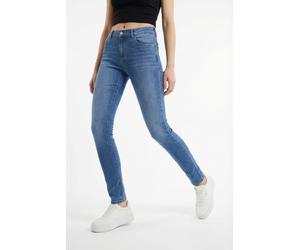 Skinny-fit-Jeans ONLY "ONLMARIA MID WAIST SK DNM BOX", Damen, Gr. XS, Länge 32, medium blau denim, Denim/Jeans, Obermaterial: 64% Baumwolle, 31% Polyester, 3% Viskose, 2% Elasthan, unifarben, skinny f