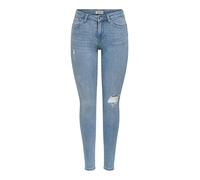 Skinny-fit-Jeans ONLY "ONLPOWER LIFE MID PUSH", Damen, Gr. L (40), Länge 30, blau (light blau denim detail:raw hem), Denim/Jeans, Obermaterial: 92% Baumwolle, 6% Polyester, 2% Elasthan, Abriebeffekte,