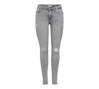 Skinny-fit-Jeans ONLY "ONLPOWER LIFE MID PUSH", Damen, Gr. L (40), Länge 30, grau (light grau denim detail:raw hem), Denim/Jeans, Obermaterial: 92% Baumwolle, 6% Polyester, 2% Elasthan, Abriebeffekte,