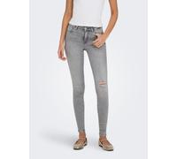 Skinny-fit-Jeans ONLY "ONLPOWER LIFE MID PUSH", Damen, Gr. M, Länge 32, light grau denim detail:raw hem, Denim/Jeans, Obermaterial: 92% Baumwolle, 6% Polyester, 2% Elasthan, Abriebeffekte, Destroyed-E
