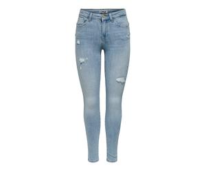Skinny-fit-Jeans ONLY "ONLPOWER MID DEST SKINNY DNM", Damen, Gr. L (40), Länge 30, light blau denim, Denim/Jeans, Obermaterial: 92% Baumwolle, 6% Polyester, 2% Elasthan, Destroyed-Effekte, unifarben,