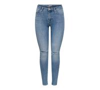 Skinny-fit-Jeans ONLY "ONLPOWER MID SK PUSHUP KNEE CUT DNM", Damen, Gr. XL, Länge 32, medium blau denim, Denim/Jeans, Obermaterial: 92% Baumwolle, 6% Polyester, 2% Elasthan, Destroyed-Effekte, unifarb