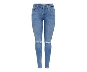 Skinny-fit-Jeans ONLY "ONLPOWER MID SK PUSHUP KNEE CUT DNM", Damen, Gr. XS, Länge 30, medium blau denim, Denim/Jeans, Obermaterial: 92% Baumwolle, 6% Polyester, 2% Elasthan, Destroyed-Effekte, unifarb
