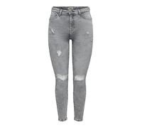 Skinny-fit-Jeans ONLY "ONLPOWER MW PUSH UP ANK DES DNM AZ", Damen, Gr. S (36), Länge 32, grau denim, Denim/Jeans, Obermaterial: 92% Baumwolle, 6% Polyester, 2% Elasthan, Destroyed-Effekte, unifarben,