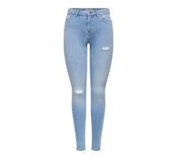 Skinny-fit-Jeans ONLY "ONLPOWER MW PUSH UP DES DNM", Damen, Gr. S (36), Länge 30, light blau denim, Denim/Jeans, Obermaterial: 92% Baumwolle, 6% Polyester, 2% Elasthan, Destroyed-Effekte, unifarben, s
