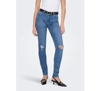 Skinny-fit-Jeans ONLY "ONLSUMI MID WAIST KNEE DES SK DNM BOX", Damen, Gr. S, Länge 32, light blau denim, Denim/Jeans, Obermaterial: 65% Baumwolle, 18% Polyester, 15% Viskose, 2% Elasthan, Destroyed-Ef