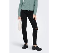 Skinny-fit-Jeans ONLY "ONLSUMI MID WAIST KNEE DES SK DNM BOX", Damen, Gr. XS (34), Länge 32, schwarz (washed schwarz), Denim/Jeans, Obermaterial: 65% Baumwolle, 18% Polyester, 15% Viskose, 2% Elasthan