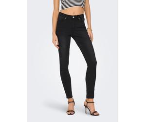 Skinny-fit-Jeans ONLY "ONLWAUW MID SK BJ1097", Damen, Gr. XS (34), Länge 34, schwarz (washed schwarz), Denim/Jeans, Obermaterial: 56% Baumwolle, 39% Polyester, 3% Viskose, 2% Elasthan, Abriebeffekte, 