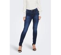 Skinny-fit-Jeans ONLY "ONLWAUW MID SK DNM BJ581 NOOS", Damen, Gr. XS (34), Länge 32, blau (dunkelblau denim), Denim/Jeans, Obermaterial: 64% Baumwolle, 31% Polyester, 3% Viskose, 2% Elasthan, Abriebef