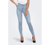 Skinny-fit-Jeans ONLY "ONLWAUW MID WAIST SK LANK DNM GUA", Damen, Gr. XL (42), Länge 30, blau (light blau bleached denim), Denim/Jeans, Obermaterial: 64% Baumwolle, 31% Polyester, 3% Viskose, 2% Elast