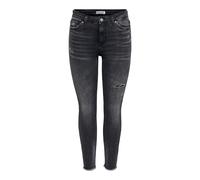 Skinny-fit-Jeans ONLY "ONLWAUW MW SK ANK RW DNM", Damen, Gr. XL (42), Länge 32, grau (washed schwarz), Denim/Jeans, Obermaterial: 83% Baumwolle, 15% Polyester, 2% Elasthan, unifarben, skinny fit knöch