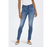 Skinny-fit-Jeans ONLY "ONLWAUW MW ZIP SK ANK DNM BOX", Damen, Gr. XS (34), Länge 32, blau (medium blau denim), Denim/Jeans, Obermaterial: 64% Baumwolle, 31% Polyester, 3% Viskose, 2% Elasthan, unifarb