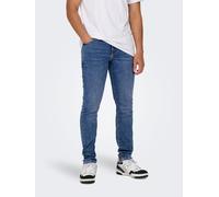Skinny-fit-Jeans ONLY & SONS "LOOM LIFE JOG", Herren, Gr. 29, Länge 30, blau (medium blau denim), Denim/Jeans, Obermaterial: 98% Baumwolle, 2% Elasthan, Abriebeffekte, sehr schmal lang, Jeans (3910002