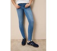 Skinny-fit-Jeans TAMARIS, Damen, Gr. 42, N-Gr, blau (midblau used), Denim/Jeans, Obermaterial: 74% Baumwolle, 24% Polyester, 2% Elasthan, skinny fit lang, Jeans, schmale Beinweite, mit Gürtelschlaufen