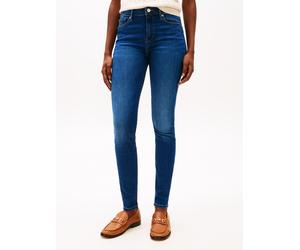 Skinny-fit-Jeans TOMMY HILFIGER "COMO Skinny RW ACE mit Logo-Badge und knöchellangem Schnitt", Damen, Gr. 26, Länge 32, blau (new doreen), Denim/Jeans, Obermaterial: 92% Baumwolle, 6% Elastomultiester