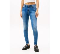 Skinny-fit-Jeans TOMMY JEANS "NORA MR SKNY AH1280", Damen, Gr. 34, Länge 28, blau (denim medium3), Denim/Jeans, Obermaterial: 98% Baumwolle, 2% Elasthan, unifarben, skinny fit knöchellang, Jeans, mit