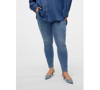 Skinny-fit-Jeans VERO MODA CURVE "VMCFLASH MR SKINNY JEANS LI347 GA CUR", Damen, Gr. 50, Länge 32, blau (medium blau denim), Denim/Jeans, Obermaterial: 89% Baumwolle, 9% Elastomultiester, 2% Elasthan,