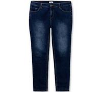 Stretch-Jeans SHEEGO, Damen, Gr. 52, Normalgrößen, blau (dunkelblau denim), 74% Baumwolle, 22% Polyester, 3% Viskose, 1% Elasthan, unifarben, lang, Jeans (13617530-52) dunkelblau denim