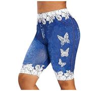 Skinny Jeans Shorts Damen High Waist, Stretch Jeansshorts Slimming Trendy Spitze Denim Pants Casual Bermuda Jeans-Shorts Sommer Hotpants Kurze Jeans Hose mit Taschen Jeggings Denim Freizeitshorts