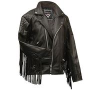 Skintan Herren Fransen Diamant Leder Jacke (44 - XL, Schwarz)