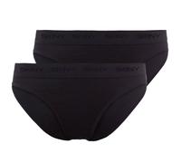 SKINY Damen Rio Slip, 2er Pack - Unterwäsche, Unterhose, Baumwolle, Logobund, Feinripp, einfarbig Schwarz 38