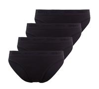 SKINY Damen Rio Slip, 4er Pack - Unterwäsche, Unterhose, Baumwolle, Logobund, Feinripp, einfarbig Schwarz 36
