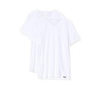 Skiny Herren T-Shirt 2er-Pack Unterhemd Halbarm V-Ausschnitt Baumwolle Weiß S