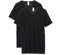Skiny Herren T-Shirt 2er Pack – Unterhemd, Halbarm, V-Ausschnitt, Baumwolle, Schwarz M