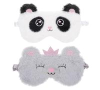 SKISUNO 2 Stück Schlaf Augenmasken aus Weichem Plüsch mit Verdunkelnder Atmungsaktiver Augenklappe und Niedlichen Cartoon Motiven für Reisen Zuhause und Nickerchen