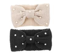 SKISUNO Gestrickte Stirnbänder mit Perlen und Schleife 2 Stück-pack Leicht und Dekorativ aus Wolle Elegantes Haarband für Damen im Alltag