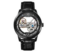 SKMEI Automatische mechanische Uhren für Herren, Keleton-Uhren, luxuriöses Leder, wasserdicht, leuchtend, Herren-Armbanduhr, Geschenk für Männer, Freund, Vater, Großvater, Schwarz-Schwarz, Classic