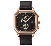 SKMEI Herren-Armbanduhr, Quarz-Uhrwerk, Chronograph, Lederarmband, wasserdicht, quadratisch, analog, Datum, modisch, Business-Uhren für Herren, Roségold, 2.09*1.65*0.47inches, Classic