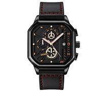 SKMEI Herren-Armbanduhr, Quarz-Uhrwerk, Chronograph, Lederarmband, wasserdicht, quadratisch, analog, Datum, modisch, Business-Uhren für Herren, Schwarz Gold, 2.09*1.65*0.47inches, Classic